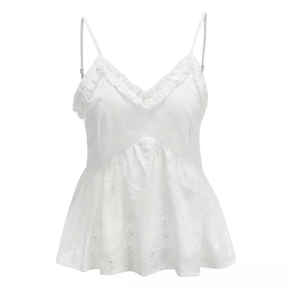 SOLD OUT CLEARANCE Boho White Eyelet Ruffle Trim Cami Tank Top - Picture 5 of 6